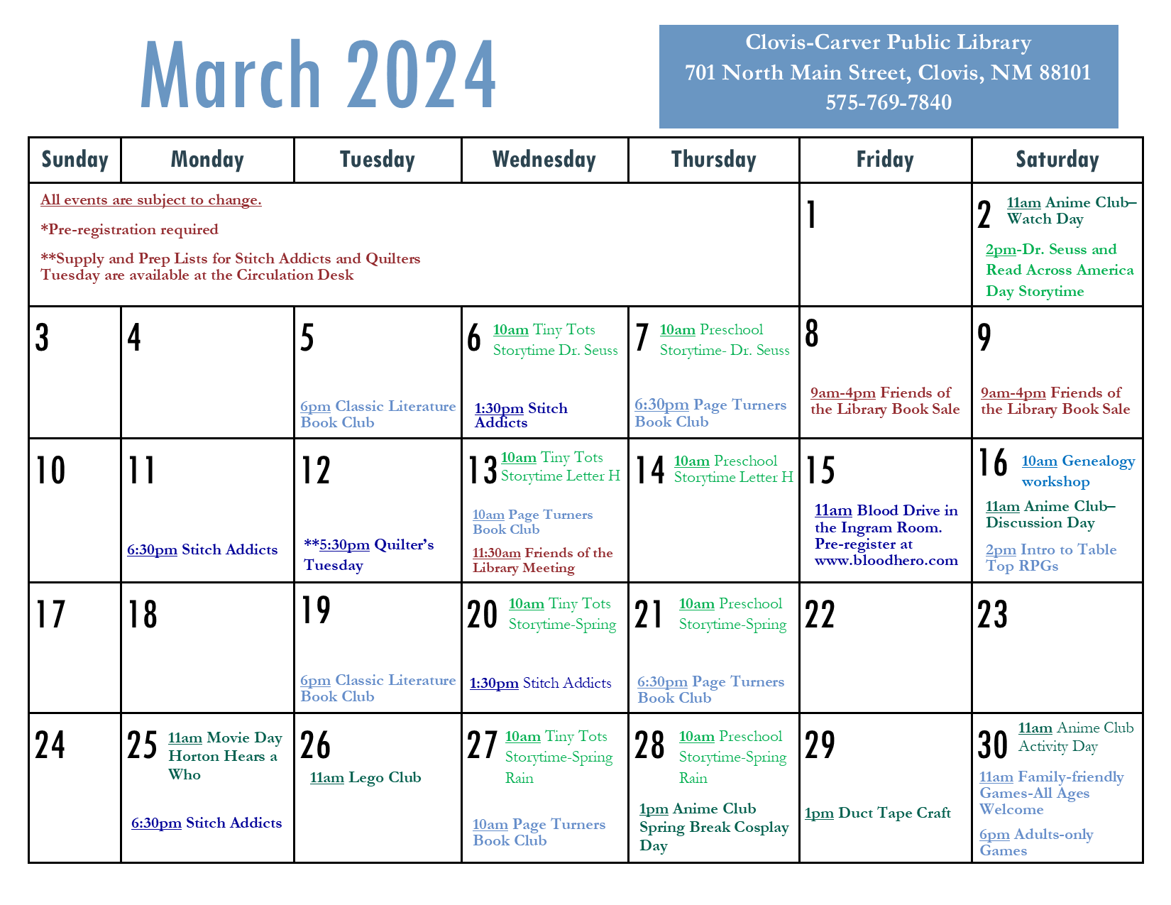 Calendar | March 2024