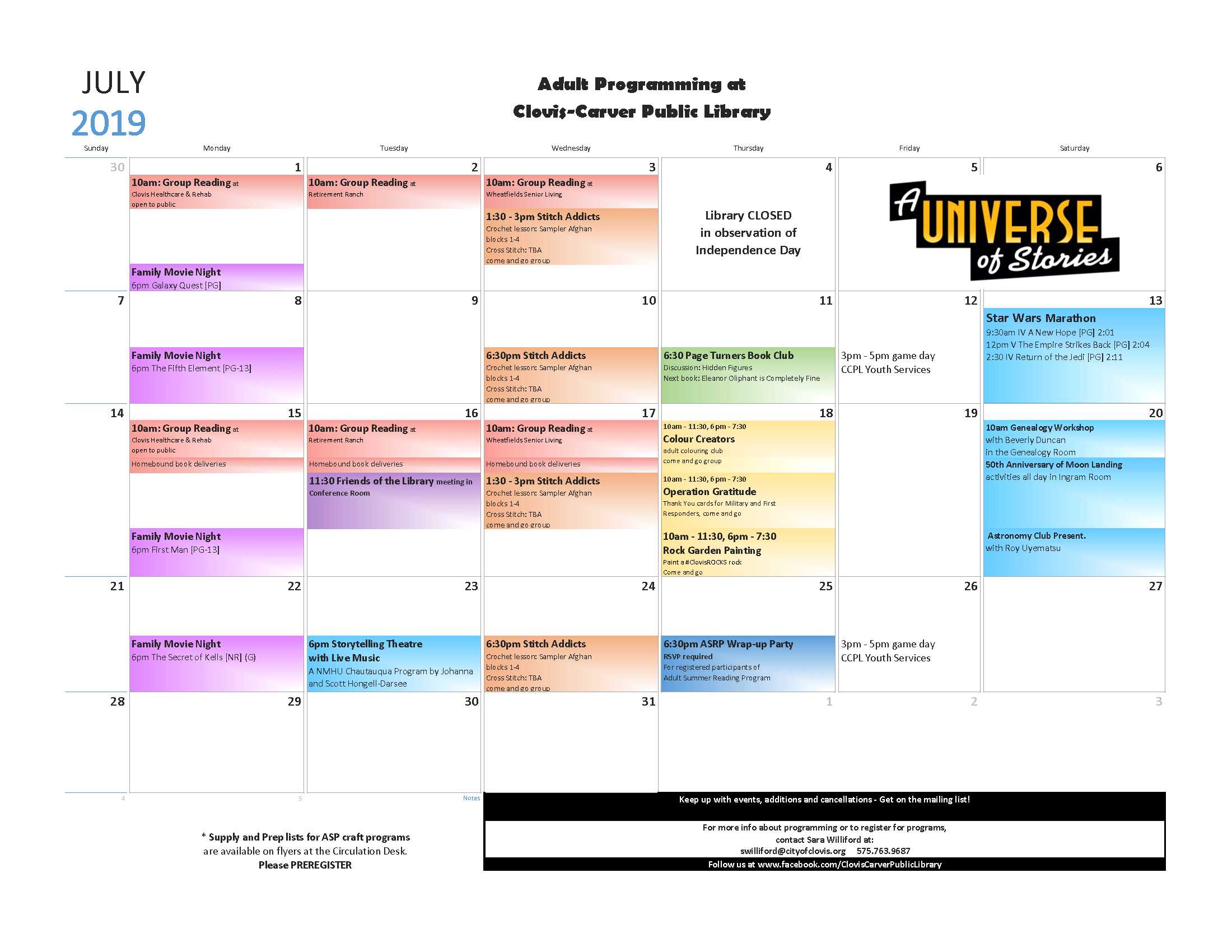 Adult Programming Calendar - July 2019