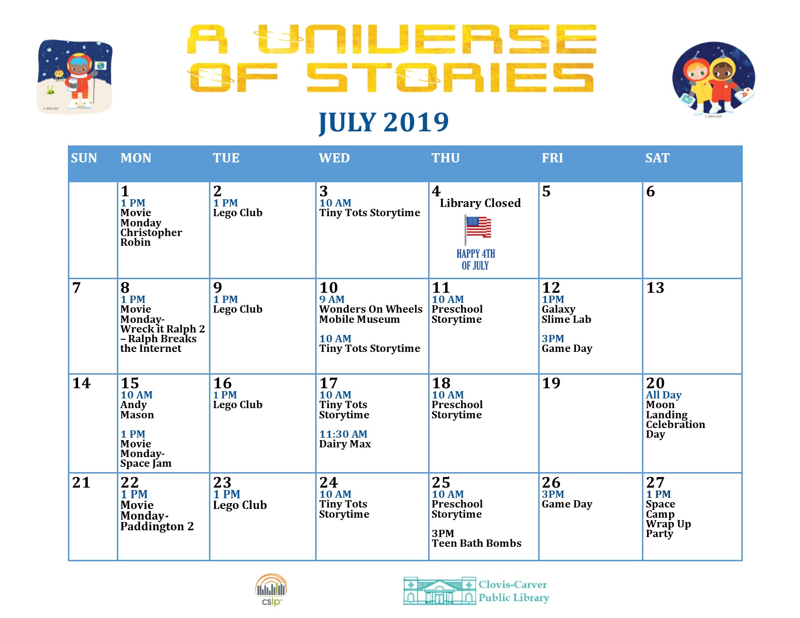  Children's Reading Program Calendar - July 2019