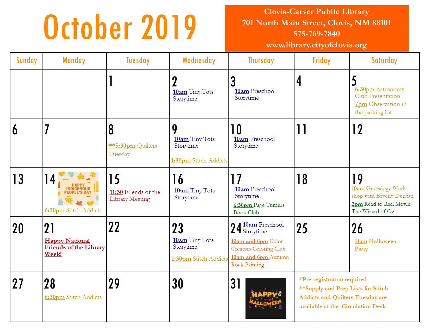 Calendar | October 2019