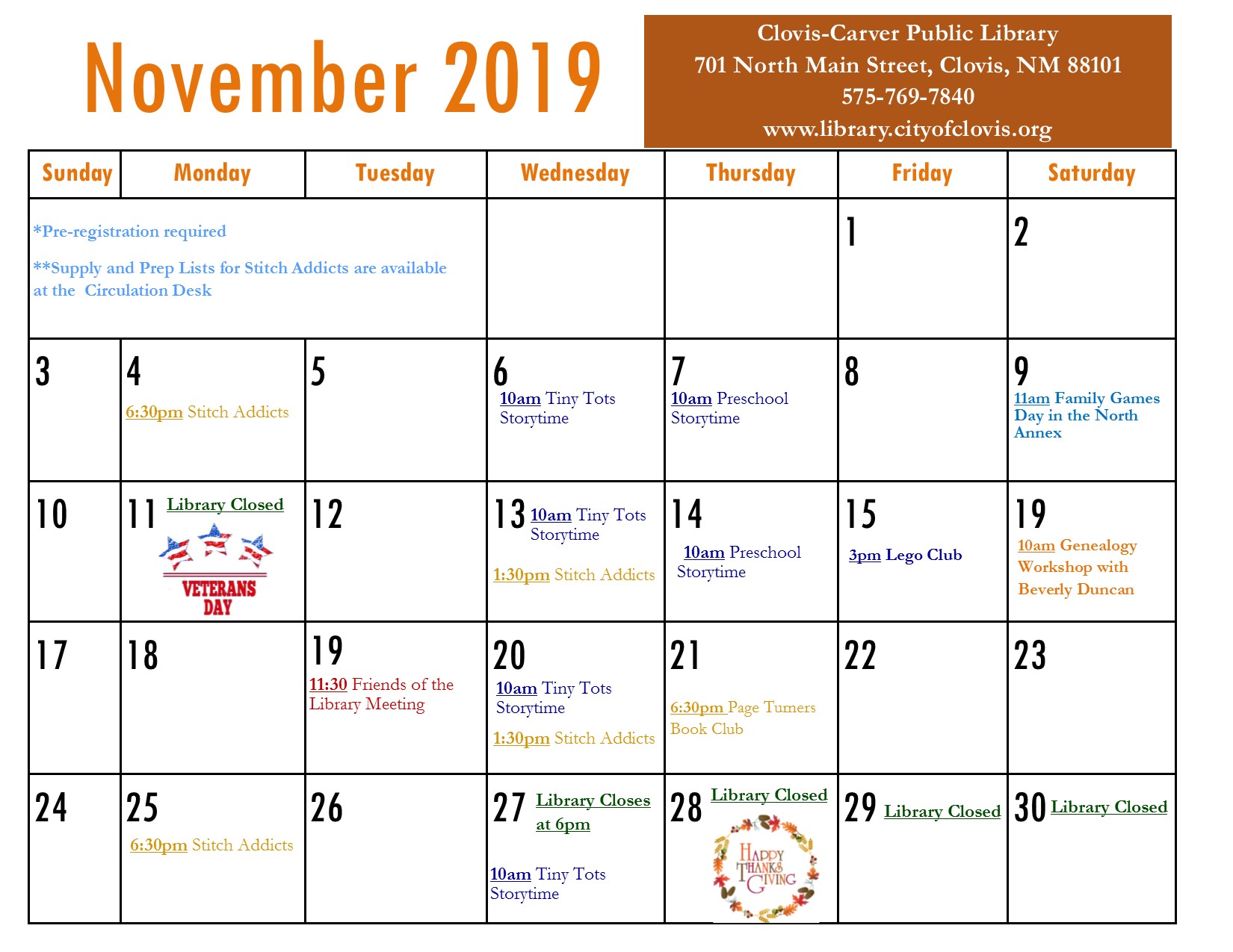 Calendar | November 2019